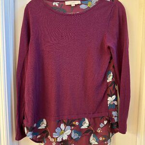 Loft Mixed Media long sleeve blouse, women, size S
